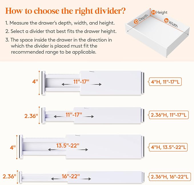 Lifewit 12 Pack 4" High Drawer Dividers 34-56cm/13.5-22" Adjustable Drawer - Image 3
