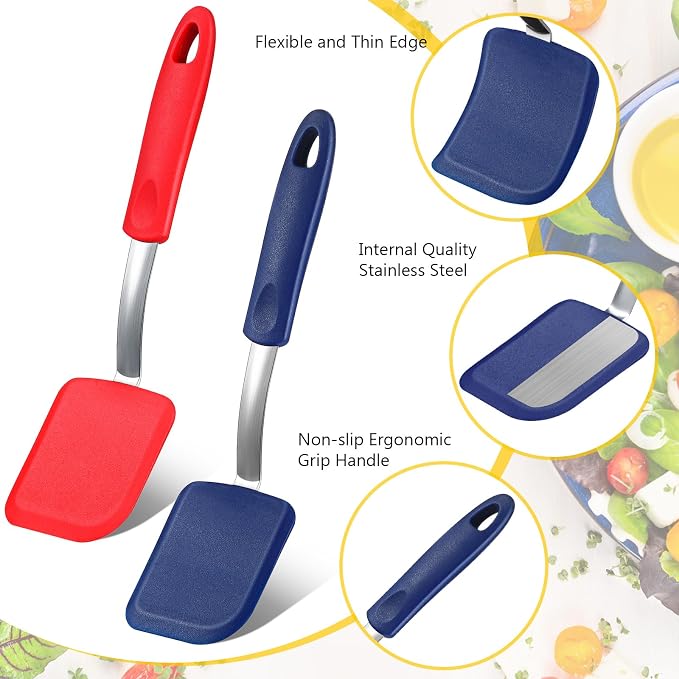 Silicone Cookie Spatula Turner 2 Pack Mini Brownie Spatula Flexible Kitchen - Image 3