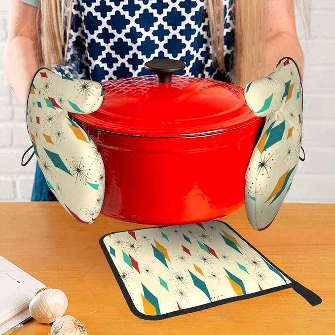 Mid Century Modern Oven Mitts and Pot Holders Set Heat Resistant Non Slip Set - Image 7