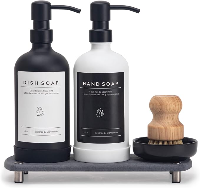 Kitchen Soap Dispenser Set - 16OZ Glass Bottle by ORCHID+HOME