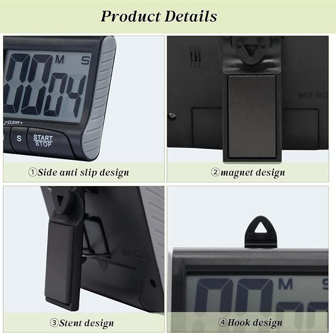 Large LCD Display Kitchen Timer -Magnetic Digital Timers, Loud Alarm, Memory - Image 4