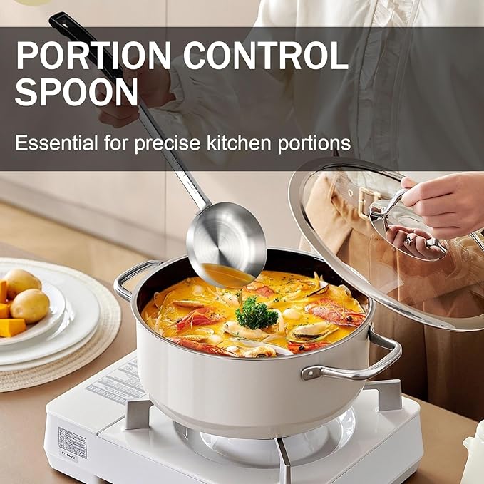 6 Ounce Solid Stainless Steel Portion Control Ladle Spoon -2Pcs Pizza Sauce - Image 5