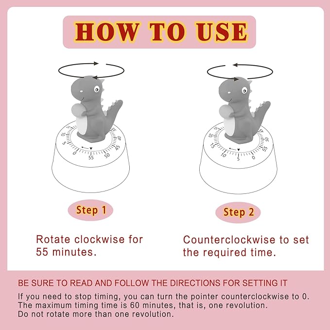 ELE DEPI 60 Minutes Mechanical Kitchen Timer, Cute Dinosaur Timer - Image 5