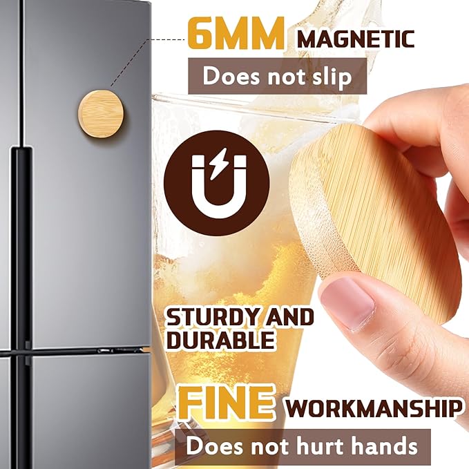 Vesici 70 Pcs Magnetic Bottle Opener 2.5in DIY Bamboo Round Shape Beer Openers - Image 3