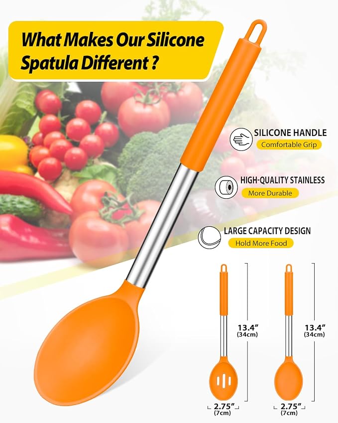 Pack of 2 Large Silicone Cooking Spoons, Non Stick Solid Basting Spoon - Image 2
