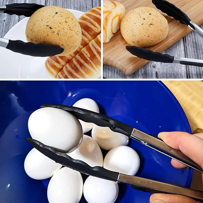 9 Inch Small Kitchen Tongs Set of 3, Silicone Cooking Tongs - Image 7