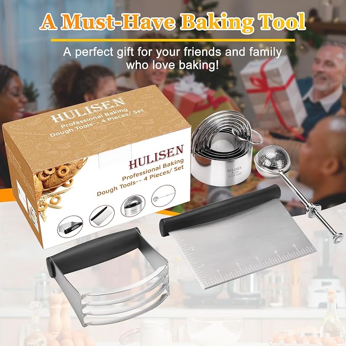 HULISEN Stainless Steel Biscuit Cutter Set, Flour Duster, Pastry Scraper and - Image 2