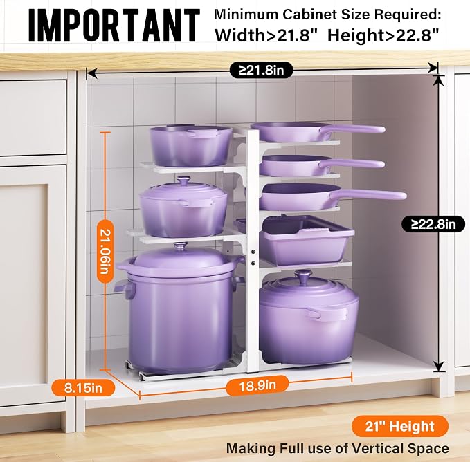 MUDEELA 8-Tier Pots and Pans Organizer under Cabinet, Heavy Duty Adjustable Pot - Image 2