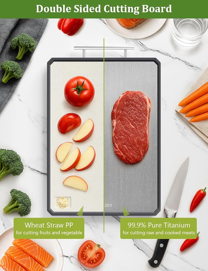 Titanium Cutting Boards for Kitchen, 2 in 1 Non Toxic Cutting Board, Food-Grade - Image 2