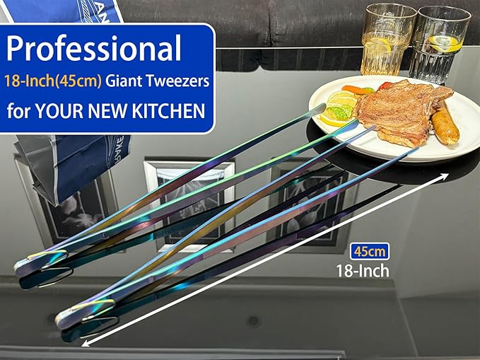 JETKONG 2 Pcs 18 Inch Stainless Steel Grill Tongs Heavy Duty Giant Tweezer Tongs - Image 4