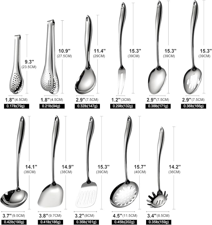 304 Stainless Steel Cooking Utensils Set, Mirror Polished Kitchen Gadget - Image 6
