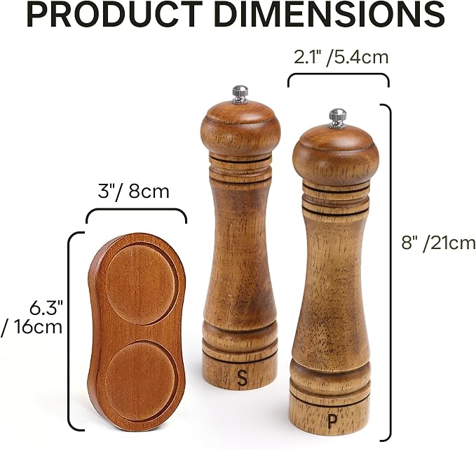 Wooden Salt and Pepper Grinder Set, Premium Oak Wood Salt Grinders Shakers - Image 3