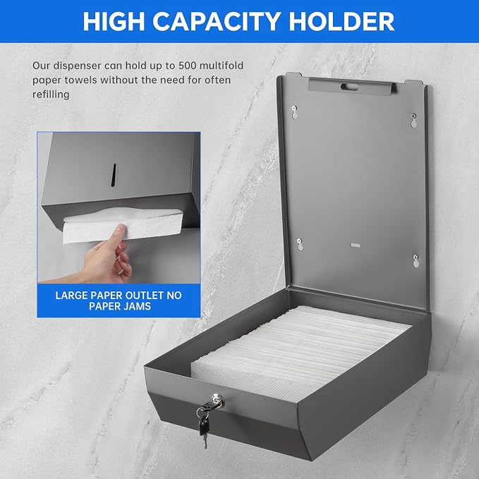 Paper Towel Dispenser Wall Mount Commercial c-fold/Multi-fold/Tri-fold - Image 2