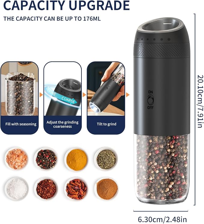 CIRCLE JOY Rechargeable Salt and Pepper Grinder Set, Gravity Sensor Electric - Image 6