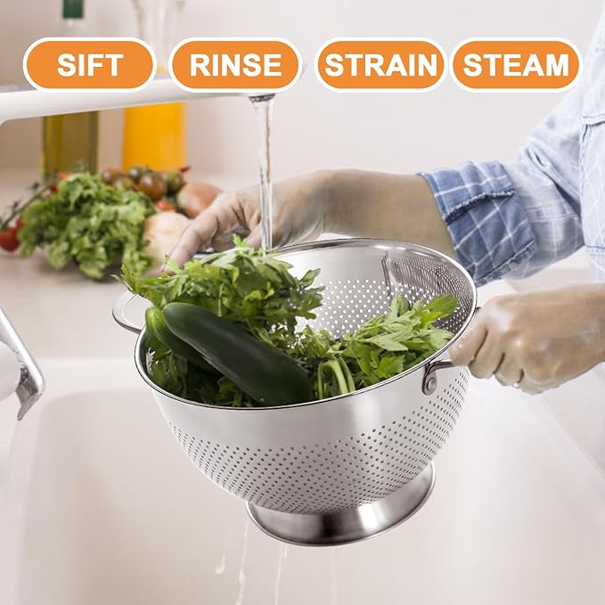 Stainless Steel Colander Set of 3 | Durable Rice and Pasta Strainer - Image 8