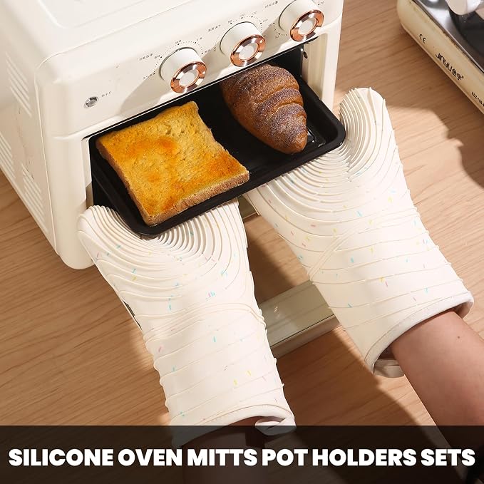 4 Pieces Oven Mitts and Pot Holders of Macaron Color Thickened Non-Slip - Image 6