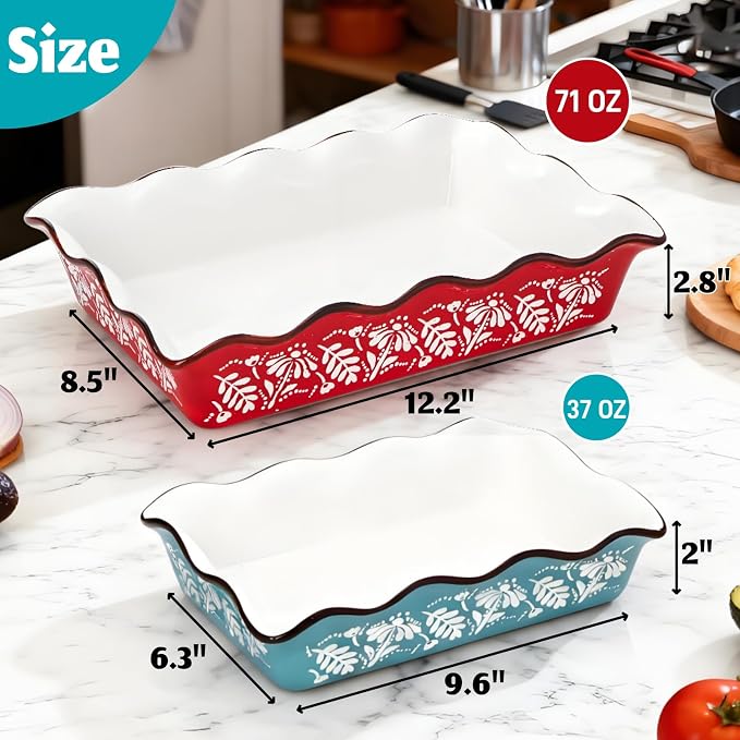2 Pack Ceramic Baking Dishes, Large Rectangular Casserole Dish Lasagna Pan - Image 2