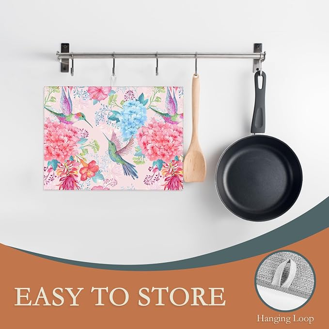 Humming Bird Dish Drying Mats 18x24 Inch, Tropical Flowers Dish Pad Drying Rack - Image 3