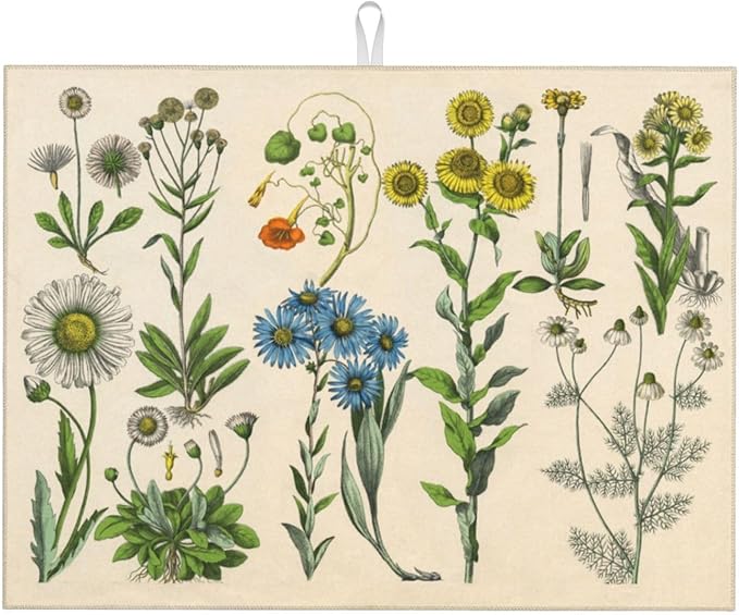 Plants Herbs Floral Dish Drying Mat XL Microfiber Kitchen Drying Mat Large Dish by Eugzak
