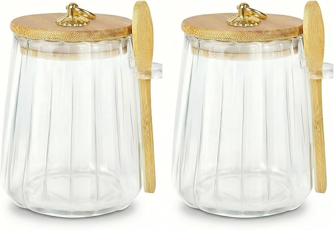 2 Pack Sugar Jar with Lid and Spoon, 24oz Large Glass Spice Jars by Holoith