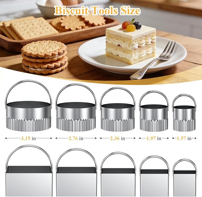 Biscuit Cutter Set of 10 pcs, Square and Fluted Cookie Cutter Set - Image 2