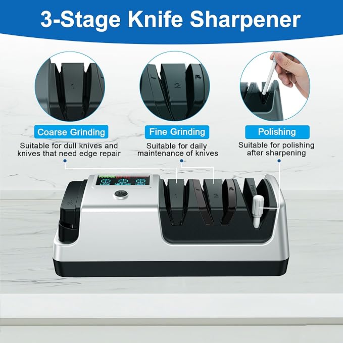 Upgrade 5-in-1 Electric Knife Sharpener, Professional 3-Stage - Image 5
