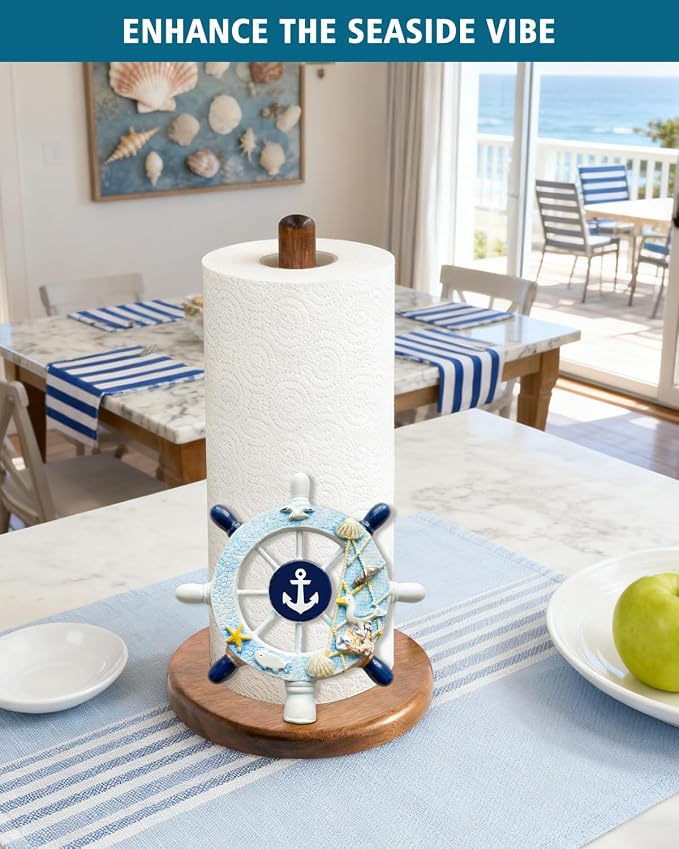 Ship's Rudder Paper Towel Holder, Nautical Coastal Beach Ocean Decor - Image 2