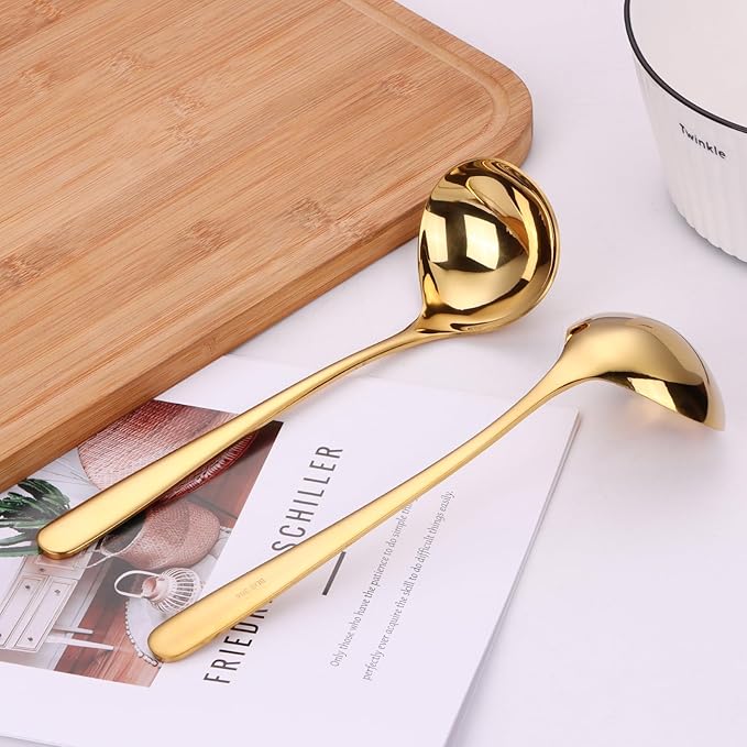 9.5 Inch Gold Ladle Spoons SUS304 Stainless Steel Soup Ladle 2 oz. Gravy Sauce - Image 2