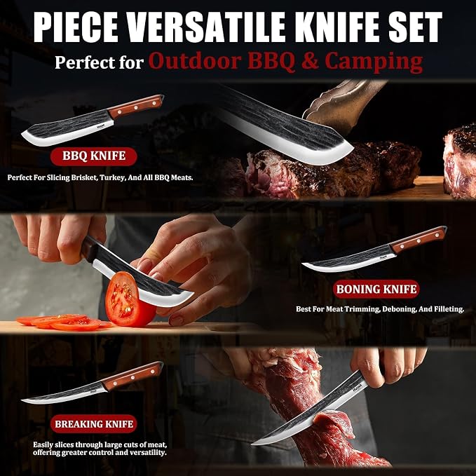 Huusk Butcher Knife Set for Meat Cutting, Hand-forged Kitchen Knive Set - Image 6