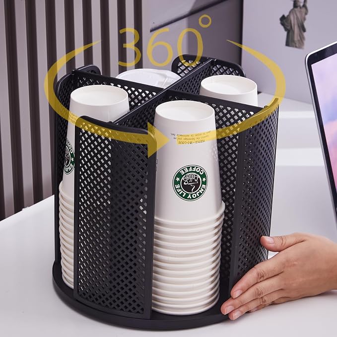Coffee Cup Dispenser, Disposable Paper Cup and Lid Holder 360° Rotatable by cupholder