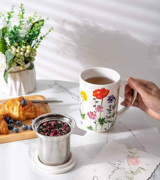 AmorArc Porcelain Tea Mug with Infuser and Lids, 18 Oz Coffee Cup Strainer with - Image 5