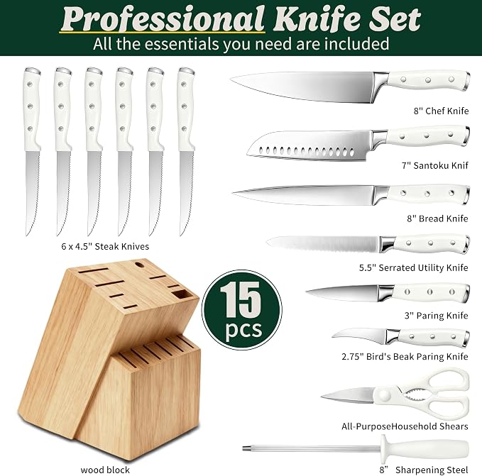 Knife Set, 15 Piece Premium Chef High Carbon Stainless Steel Kitchen Knife - Image 4
