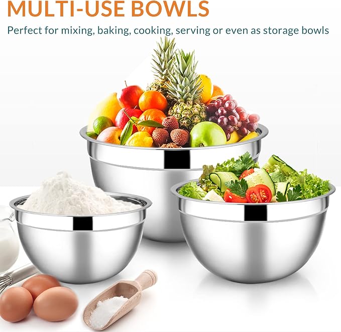 E-far Mixing Bowls with Teal Blue Lids Set of 5, Stainless Steel Mixing Bowls - Image 4