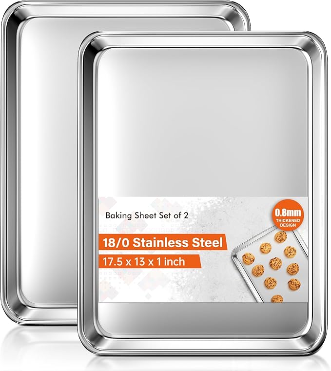 Baking Sheet Set of 2, Commercial Grade Stainless Steel Cookie Sheets by Unknown