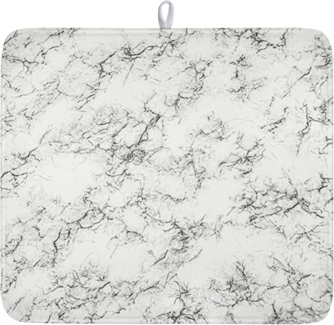 White Grey Marble Dish Drying Mat by Unknown