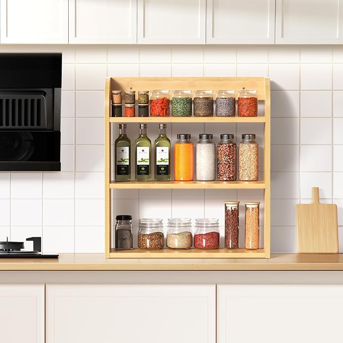 ROMGUAR CRAFT 3 Tier Bamboo Spice Rack, Countertop or Wall Mounting Wood Spice - Image 6