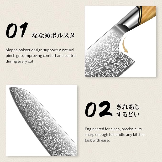 TIVOLI Damascus Santoku Knife 7 inch – Japanese VG-10 Professional Kitchen Knife - Image 2