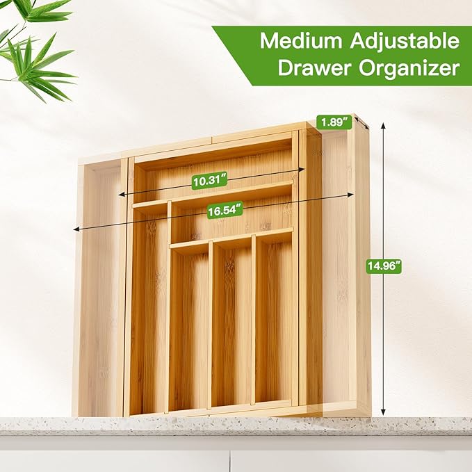 Pipishell Bamboo Expandable Drawer Organizer - Image 2