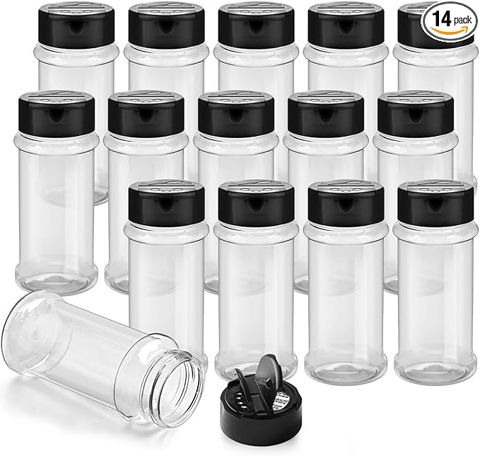 TUZAZO 14 Pcs Spice Bottles Plastic Seasoning Containers, 3 Oz Clear Plastic by TUZAZO