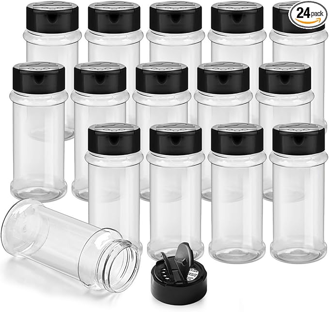 TUZAZO 24 Pcs Spice Bottles Plastic Seasoning Containers, 3 Oz Clear Plastic by TUZAZO