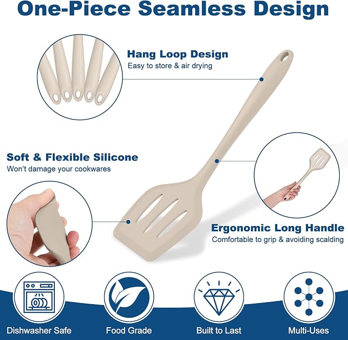 TeamFar Silicone Cooking Utensils, Kitchen Tools Spatula Turner Ladle Spoon - Image 3