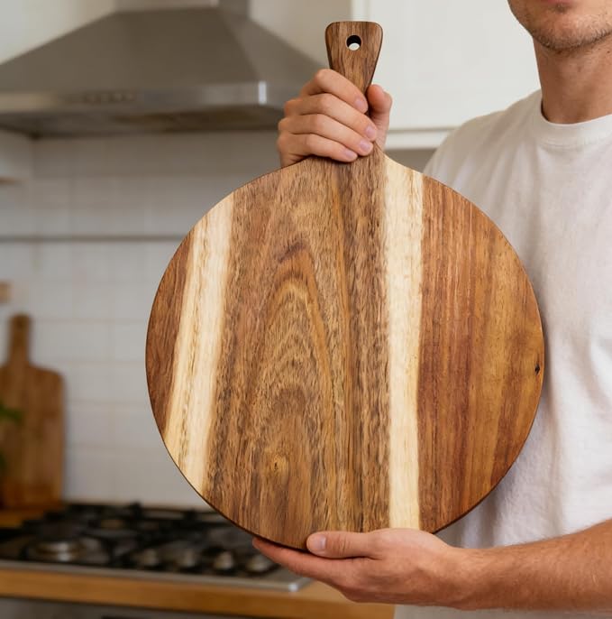 ZeQi Round Acacia Wood Cutting Board - Image 5