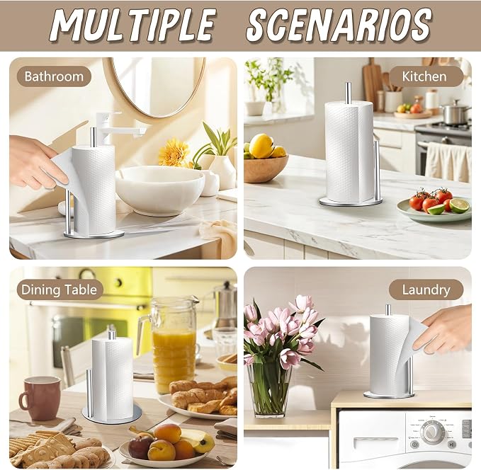 Paper Towel Holder Countertop, Premium Stainless Steel Silver Paper Towel Holder - Image 2