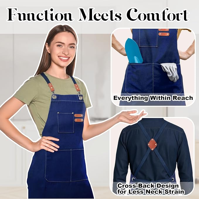 Plus Size Kitchen Apron for Men Women, Cross Back Cotton Canvas Chef Apron - Image 3