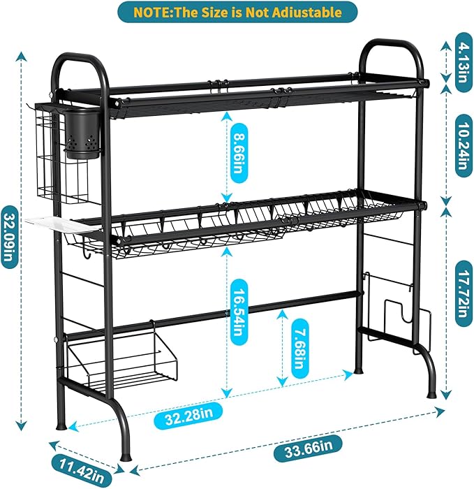 HOWDIA 3-Tier Over The Sink Dish Drying Rack, Stainless Steel Dish Rack - Image 4
