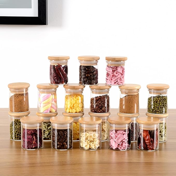 20 Pcs Glass Spice Jars with Airtight Bamboo Lids, Labels and Pen, 2.5oz Mini - Image 2