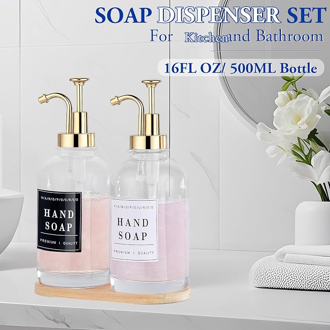 Glass Soap Dispenser with Pump, Countertop Soap and Lotion Dispenser Set of 2 - Image 2