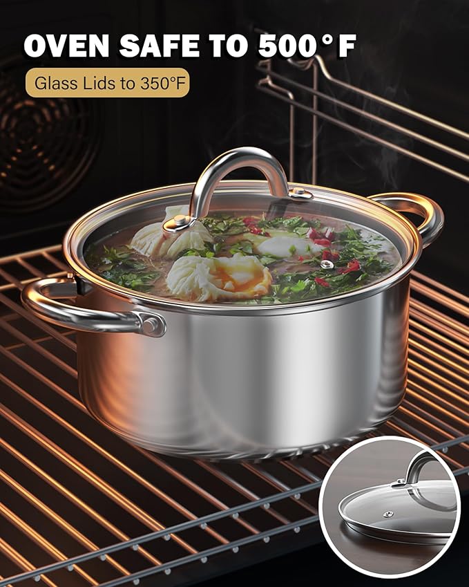 Cook N Home Kitchen Cookware Sets, 12-Piece Basic Stainless Steel Pots and Pans - Image 6