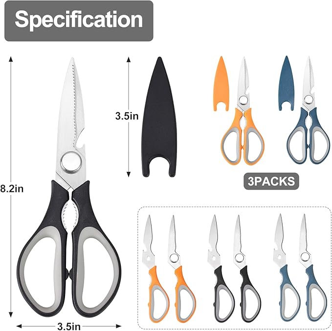 3-Pack Kitchen Shears Heavy Duty All Purpose Stainless Steel Scissors - Image 6