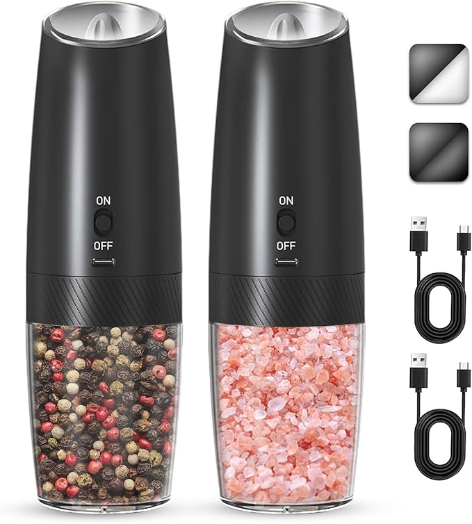 UNNEES Rechargeable Electric Salt and Pepper Grinder Set, Gravity Activated by UNNEES